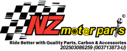 NZ Motor Parts Logo – Racing Inspired, Bold Red Letters with Checkered Flag