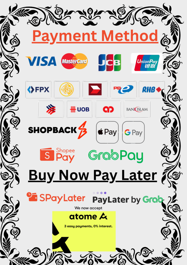 NZ Motor Parts Payment Method Payment method options including credit cards, online banking, e-wallets, and Buy Now Pay Later services like Atome, Shopee SPayLater, and Grab PayLater.