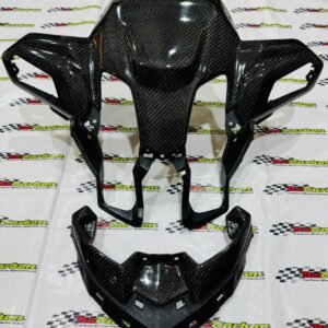 A complete NZ Carbon Front Signal Cover Set for Yamaha XMAX V3 in Black Twill Carbon, including the Front Signal Cover and Upper Front Signal Cover displayed on an NZ Motor Parts branded backdrop.