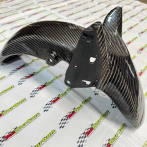 Big Twill Carbon Front Fender for Yamaha XMAX V2 & V3 displayed on NZ Motor Parts’ branded backdrop, showing the 3D twill weave texture and glossy finish.