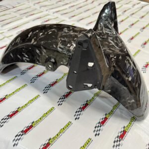 Forged Diamond Carbon Front Fender for Yamaha XMAX V2 displayed on NZ Motor Parts backdrop, showing the forged carbon pattern and smooth finish.