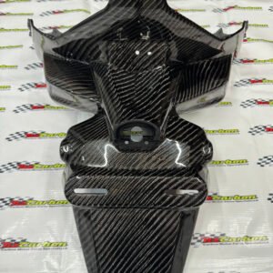 Big Twill Carbon Rear Fender (Ekor) for Yamaha XMAX V2 & V3, displayed on an NZ Carbon backdrop showing its bold 3D twill carbon texture and premium glossy finish.