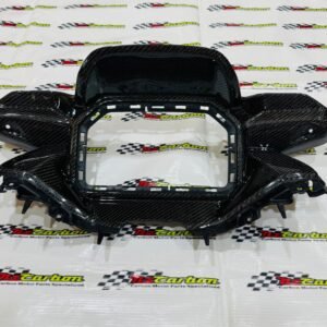 Black Twill Carbon Cover Meter Panel for Yamaha XMAX V3, displayed on an NZ Carbon background showing the detailed carbon weave and curved design.